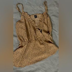 SHEIN Medium tan with black polka dot blouse.